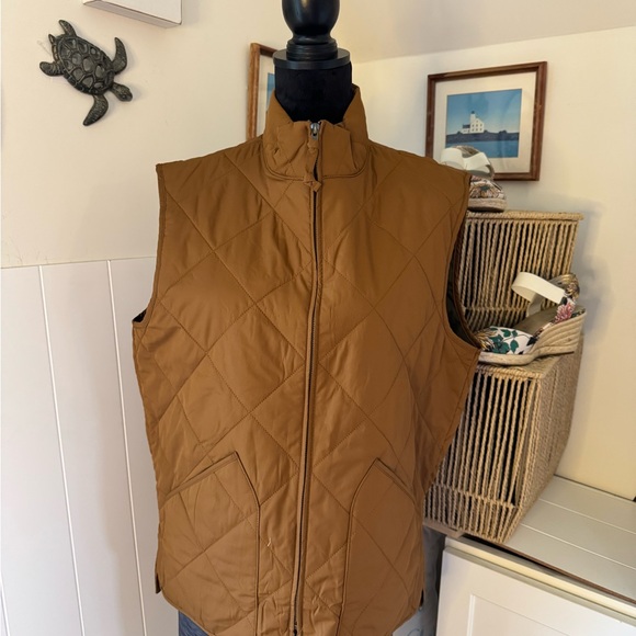 J. Crew Brown Quilted Vest with Stand-Up Collar Men’s Medium or Lg WM - Picture 1 of 14